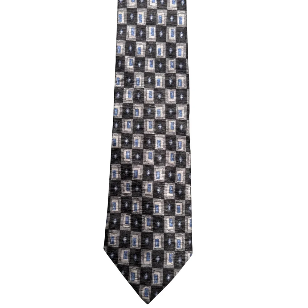 Paul Fredrick Necktie Mens OS Black Silver Blue Excellent Geometric Silk Tie